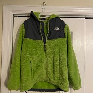 The North Face Lime Green and Black Hooded Sherpa Puffer Jacket - Kids
